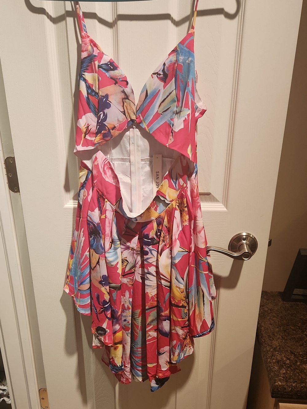 San Joy Pink Floral Cut Out Summer Dress